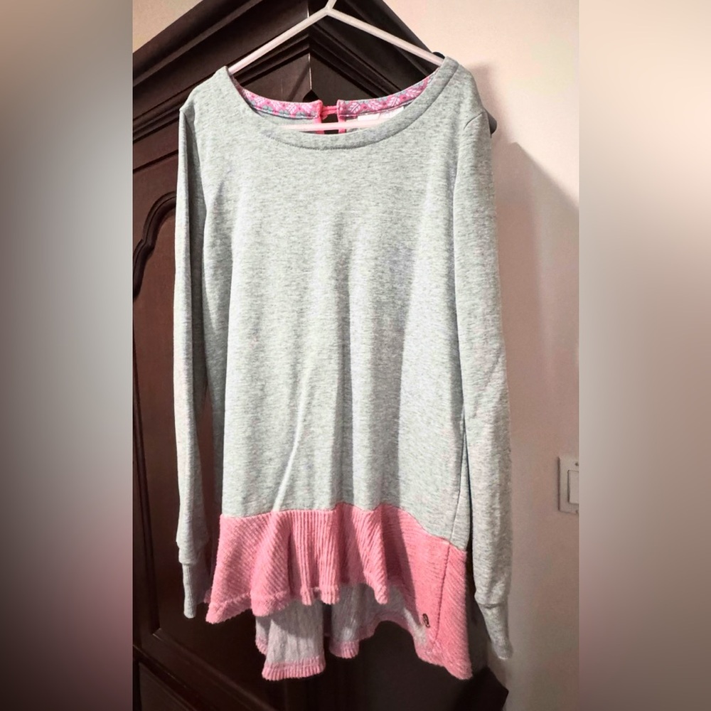 Matilda Jane 435 Light Gray and Pink Ruffle Sweater